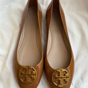 Tory Burch Tan Flats with Gold Logo